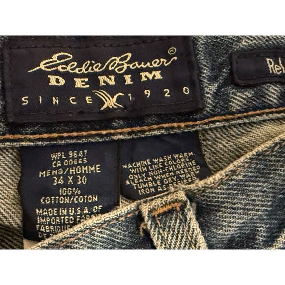 Men's Eddie Bauer Denim Blue Jeans 34" x 30" Relaxed Fit - Picture 5 of 6